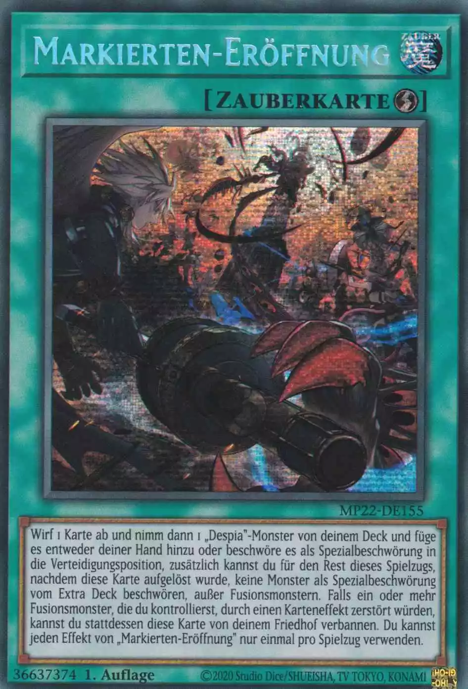 Markierten-Eröffnung MP22-DE155 ist in Prismatic Secret Rare Yu-Gi-Oh Karte aus Tin of the Pharaoh’s Gods 1.Auflage