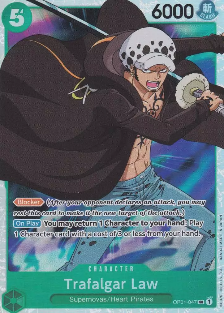 op01-047-trafalgar-law-super-rare-romance-dawn Trafalgar Law OP01-047 ist in Super Rare. Die One Piece Karte ist aus Romance Dawn in Normal Art.