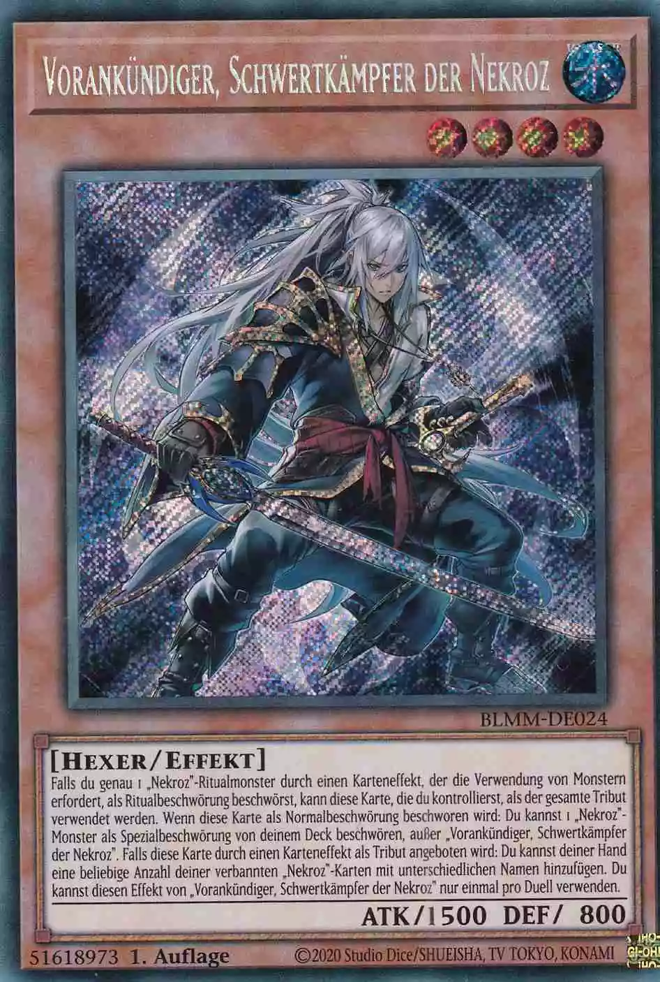 Vorankündiger, Schwertkämpfer der Nekroz Secret Rare BLMM-DE024 Yugioh Karte Vorankündiger, Schwertkämpfer der Nekroz BLMM-DE024 ist in Secret Rare Yu-Gi-Oh Karte aus Battles of Legend Monster Mayhem 1.Auflage