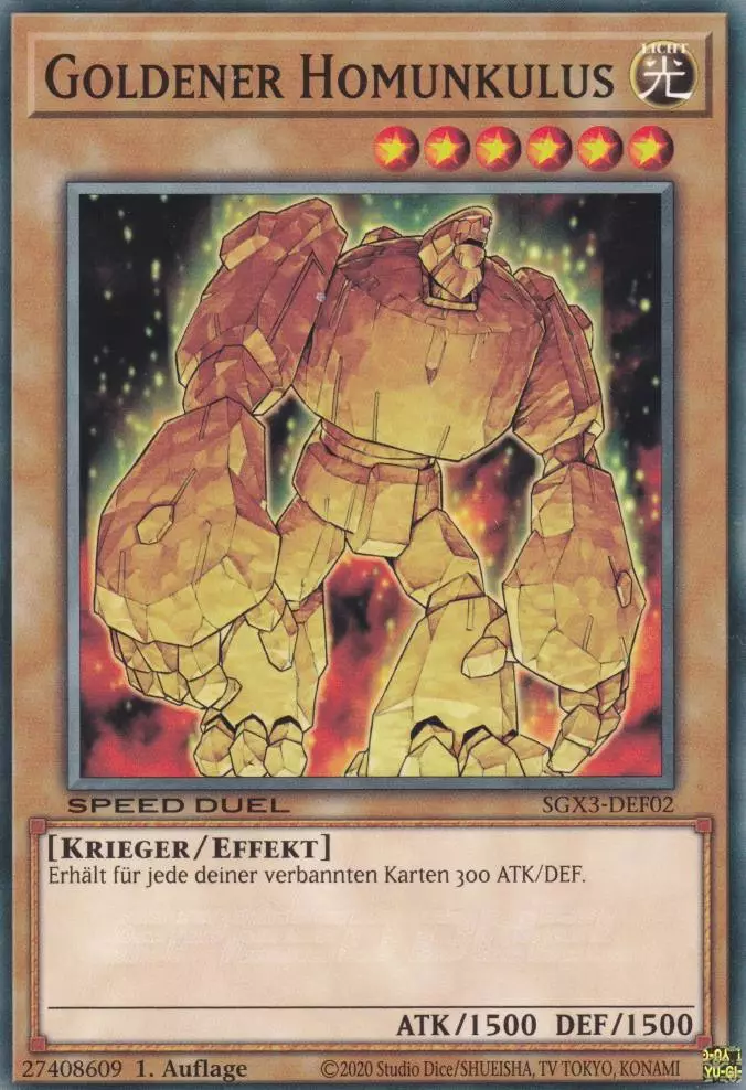 sgx3-def02-goldener-homunkulus-common-speed-duel-gx-duelists-of-shadows Goldener Homunkulus SGX3-DEF02 ist in Common Yu-Gi-Oh Karte aus Speed Duel GX: Duelists of Shadows 1.Auflage
