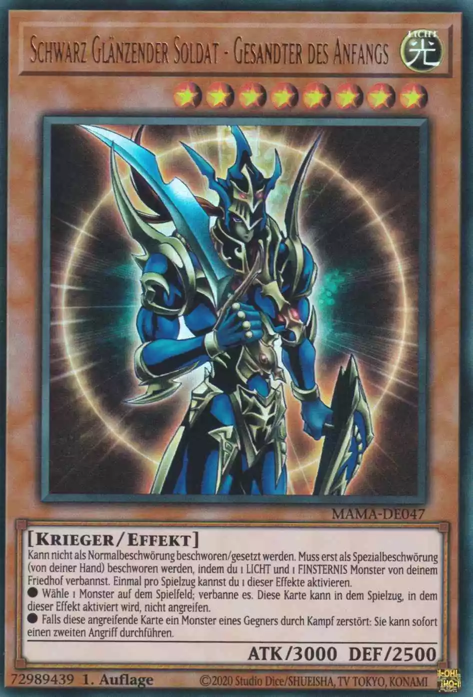 Schwarz Glänzender Soldat - Gesandter des Anfangs MAMA-DE047 ist in Ultra Rare Yu-Gi-Oh Karte aus Magnificent Mavens 1.Auflage
