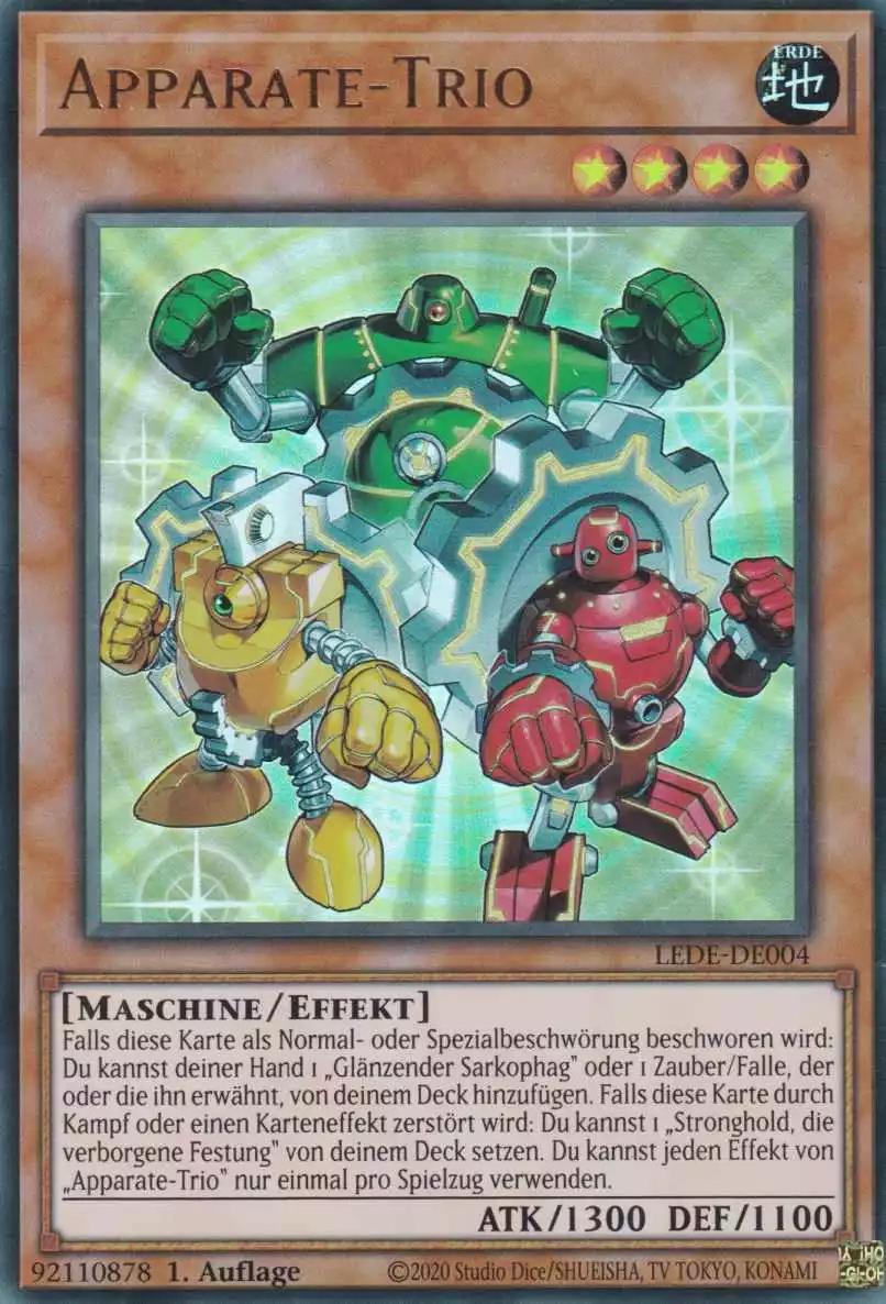 Apparate-Trio LEDE-DE004 ist in Ultra Rare Yu-Gi-Oh Karte aus Legacy Of Destruction 1.Auflage