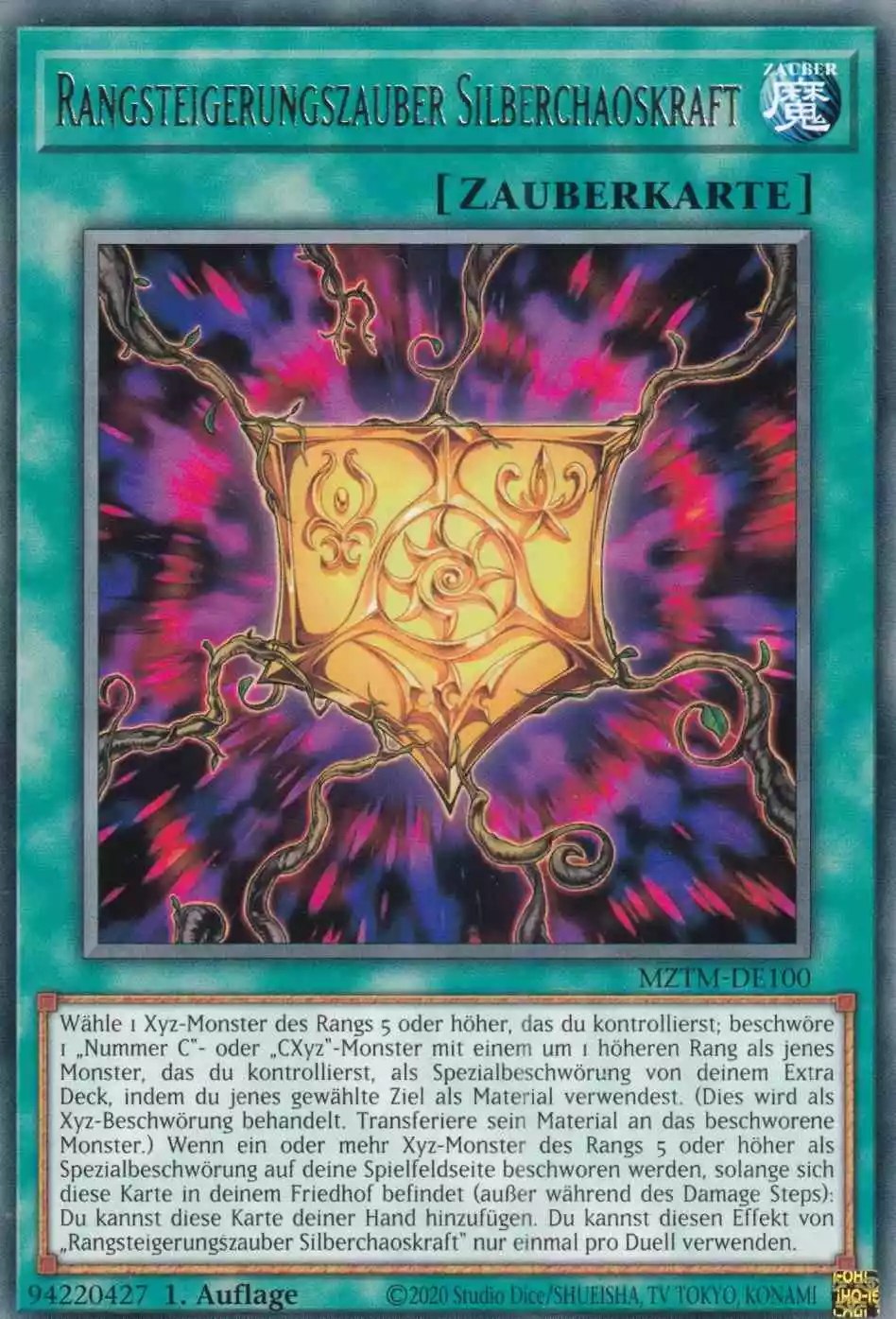 Rangsteigerungszauber Silberchaoskraft MZTM-DE100 ist in Rare Yu-Gi-Oh Karte aus Maze of the Master 1.Auflage