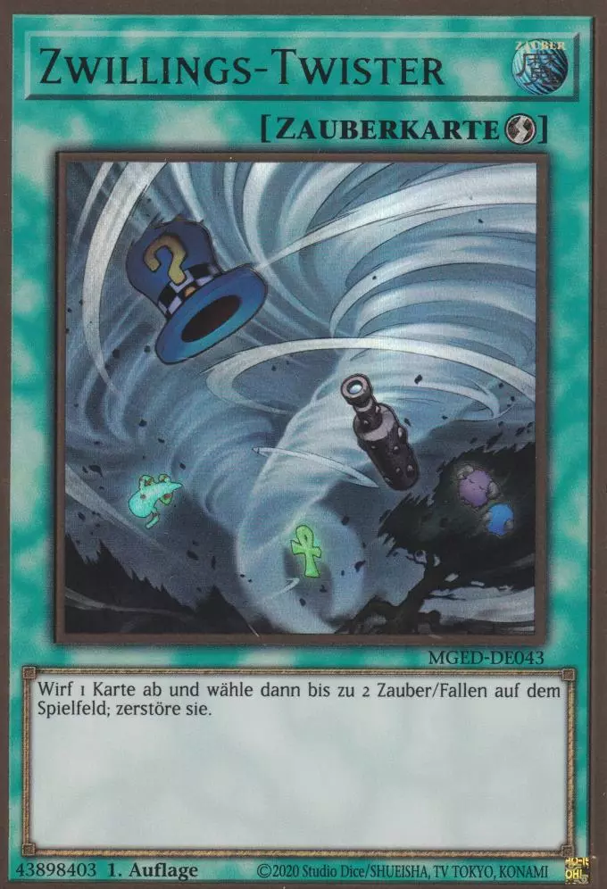 Zwillings-Twister MGED-DE043 ist in Premium Gold Rare Yu-Gi-Oh Karte aus Maximum Gold El Dorado 1.Auflage