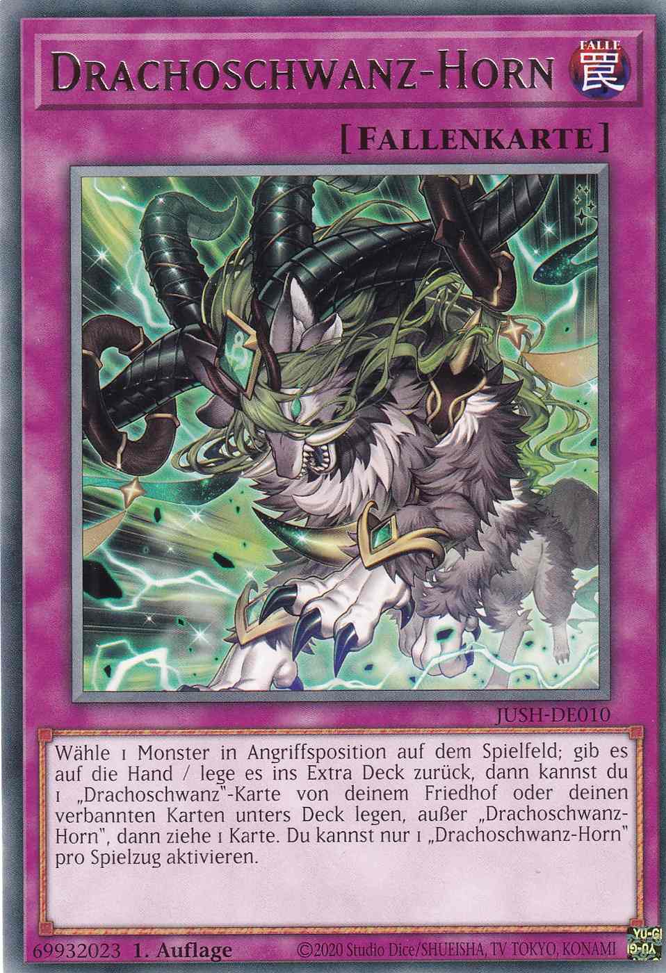 Drachoschwanz-Horn JUSH-DE010 ist in Rare Yu-Gi-Oh Karte aus Justice Hunters 1.Auflage