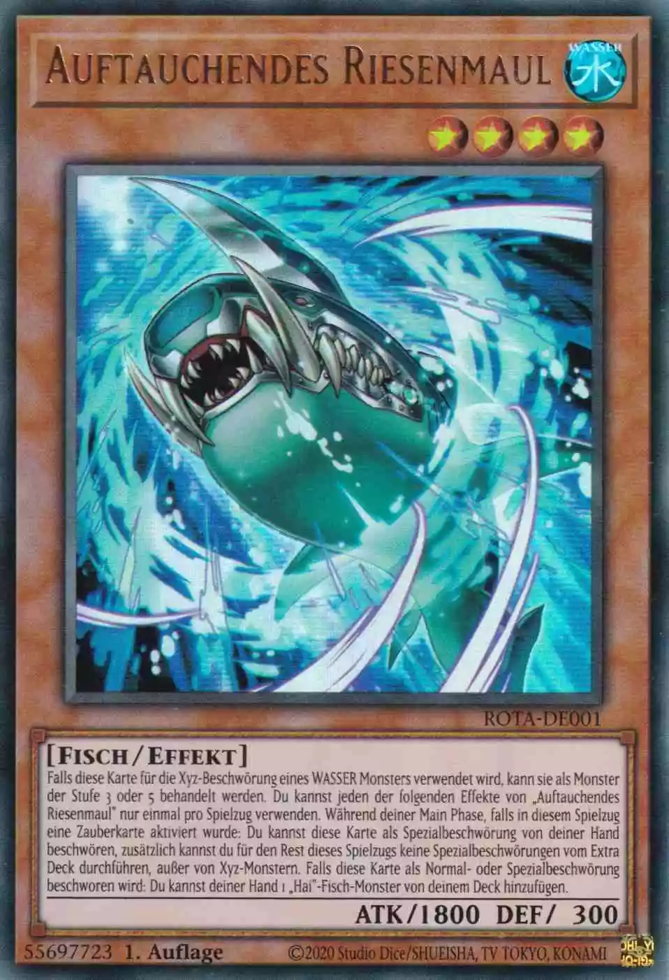 Auftauchendes Riesenmaul ROTA-DE001 ist in Ultra Rare Yu-Gi-Oh Karte aus Rage of the Abyss 1.Auflage