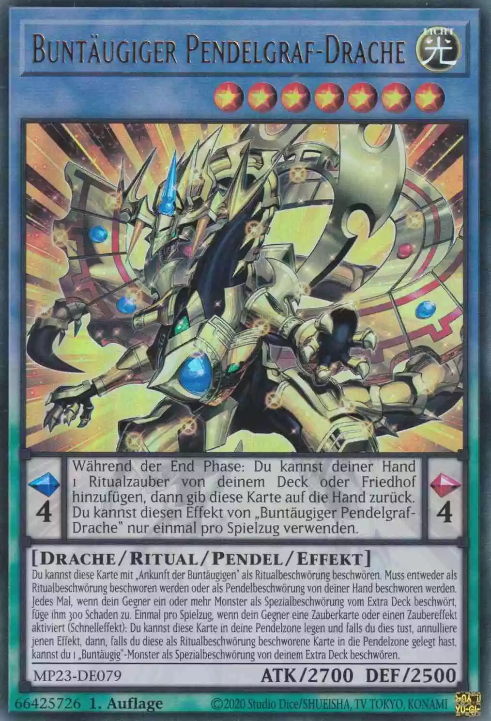 Buntäugiger Pendelgraf-Drache MP23-DE079 ist in Ultra Rare Yu-Gi-Oh Karte aus 25th Anniversary Tin Dueling Heroes 1.Auflage