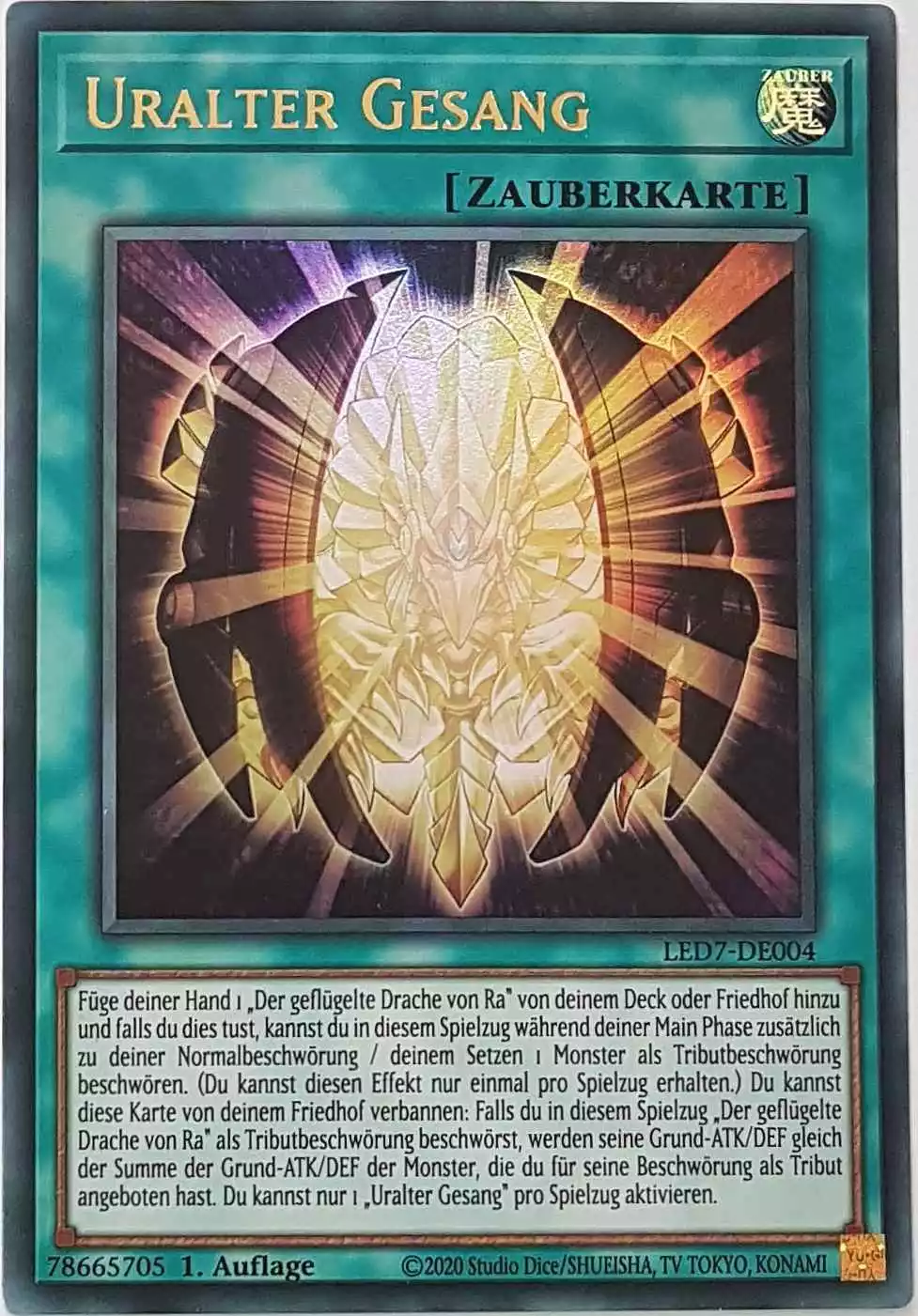 Uralter Gesang LED7-DE004 ist in Ultra Rare Yu-Gi-Oh Karte aus Legendary Duelists Rage of Ra 1.Auflage