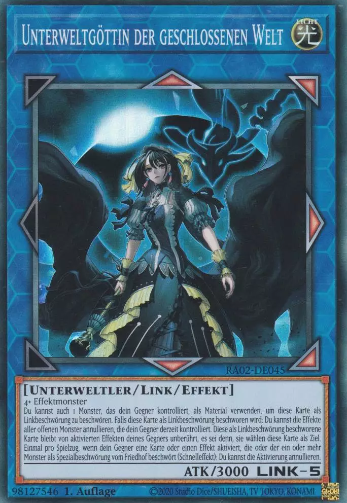 Unterweltgöttin der geschlossenen Welt RA02-DE045 ist in Super Rare Yu-Gi-Oh Karte aus 25th Anniversary Rarity Collection 2 1.Auflage