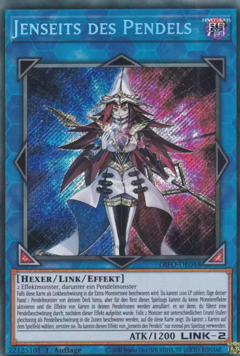 Jenseits des Pendels DIFO-DE048 ist in Secret Rare Yu-Gi-Oh Karte aus Dimension Force 1.Auflage