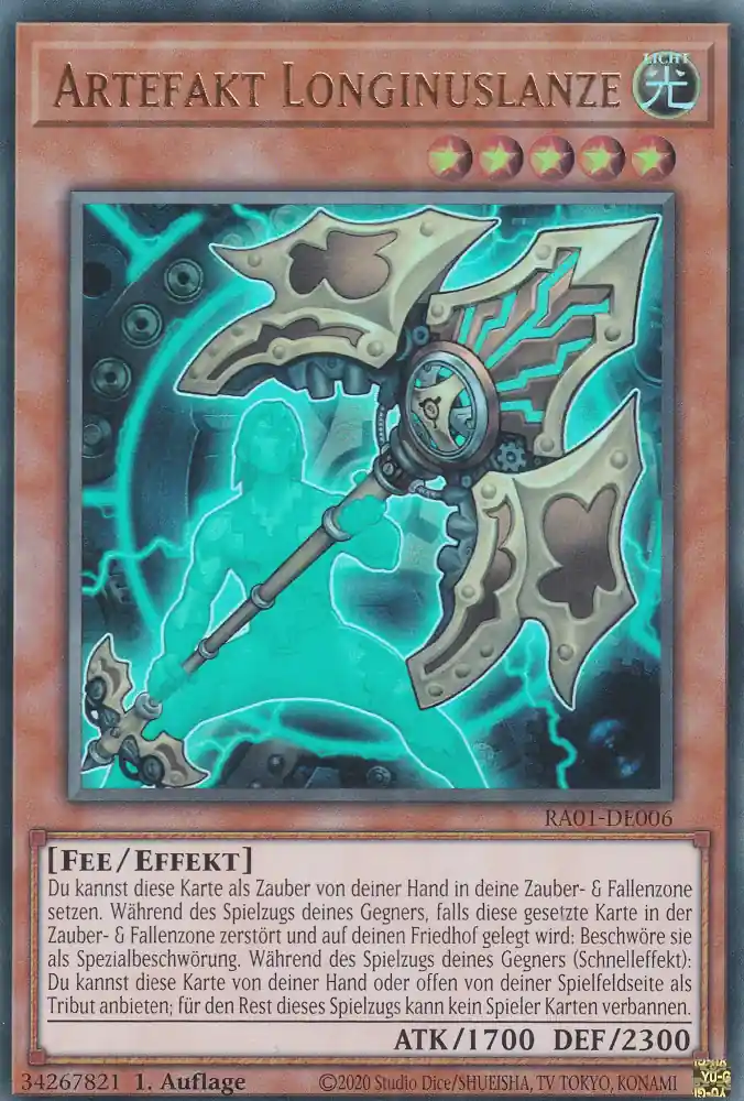 Artefakt Longinuslanze RA01-DE006 ist in Ultra Rare Yu-Gi-Oh Karte aus 25th Anniversary Rarity Collection 1.Auflage