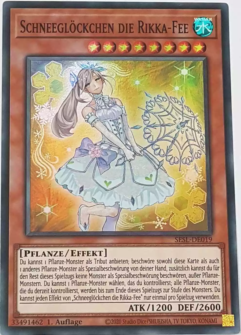 Schneeglöckchen die Rikka-Fee SESL-DE019 ist in Super Rare Yu-Gi-Oh Karte aus Secret Slayers 1.Auflage
