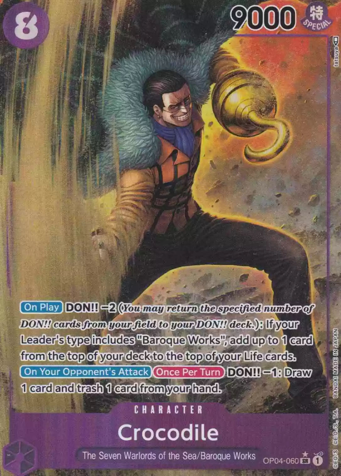op04-060-a-crocodile-super-rare-kingdoms-of-intrigue Crocodile OP04-060 ist in Super Rare. Die One Piece Karte ist aus Kingdoms Of Intrigue in Parallel Alternative Art.