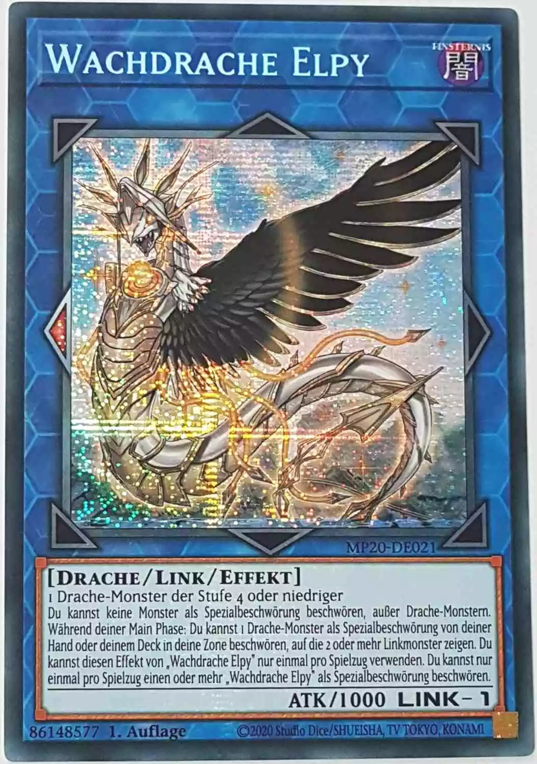 Wachdrache Elpy MP20-DE021 ist in Prismatic Secret Rare Yu-Gi-Oh Karte aus 2020 Tin of Lost Memories 1.Auflage