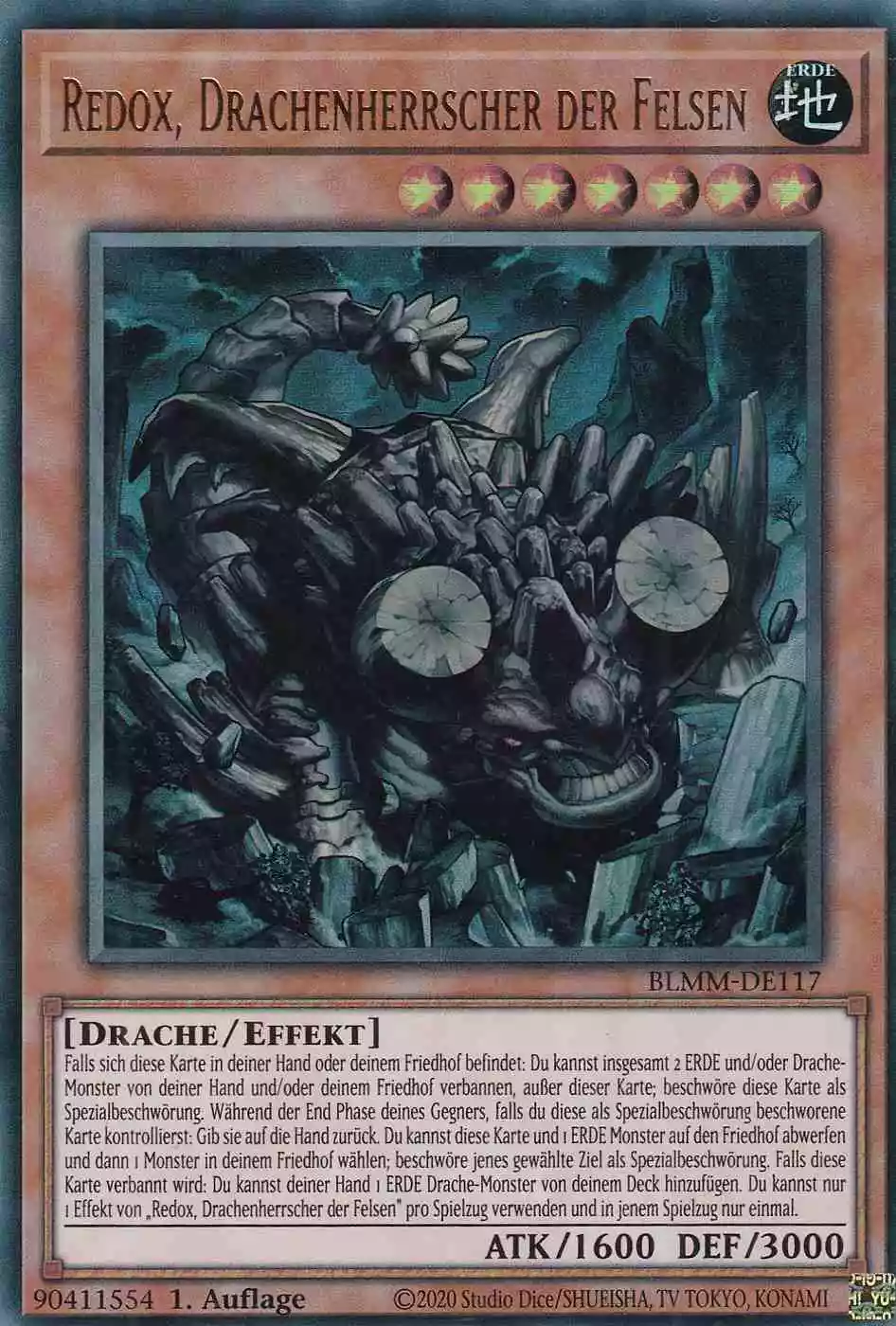 Redox, Drachenherrscher der Felsen Ultra Rare BLMM-DE117 Yugioh Karte Redox, Drachenherrscher der Felsen BLMM-DE117 ist in Ultra Rare Yu-Gi-Oh Karte aus Battles of Legend Monster Mayhem 1.Auflage