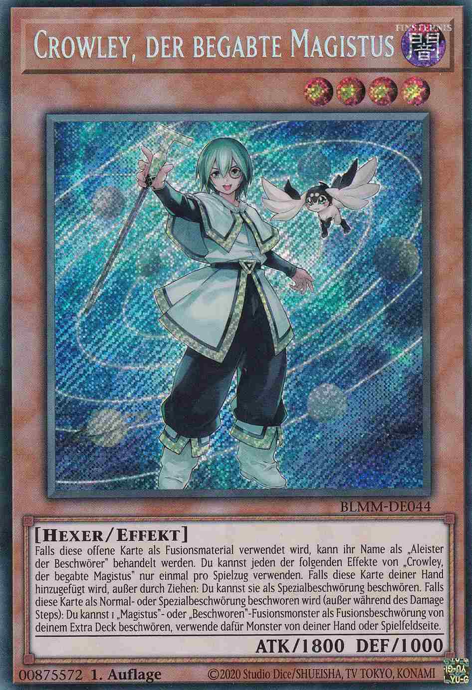 Crowley, der begabte Magistus BLMM-DE044 ist in Secret Rare Yu-Gi-Oh Karte aus Battles of Legend Monster Mayhem 1.Auflage