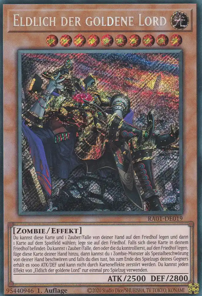 Eldlich der goldene Lord (alternativ art) RA01-DE019 ist in Secret Rare Yu-Gi-Oh Karte aus 25th Anniversary Rarity Collection 1.Auflage