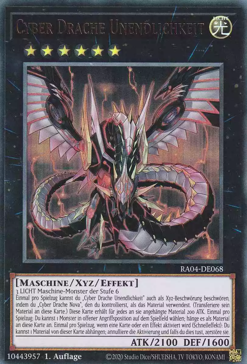 Cyber Drache Unendlichkeit RA04-DE068 ist in Ultra Rare Yu-Gi-Oh Karte aus Quarter Century Stampede 1.Auflage