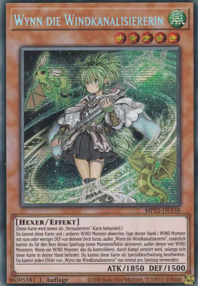 Wynn die Windkanalisiererin MP21-DE158 ist in Prismatic Secret Rare Yu-Gi-Oh Karte aus Tin of Ancient Battles 1.Auflage