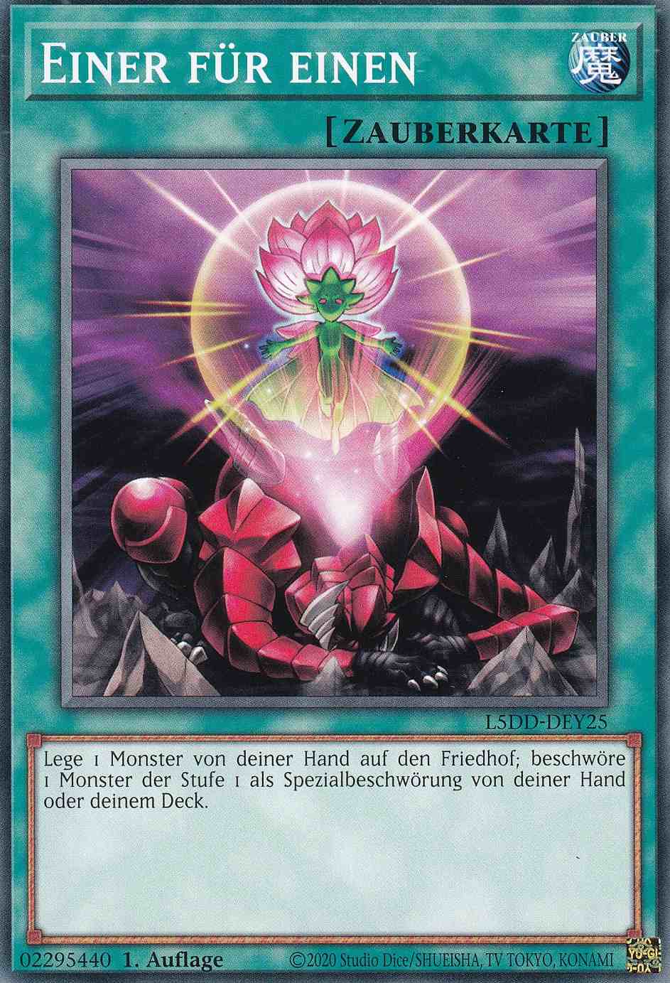 Einer für einen Common L5DD-DEY25 Yugioh Karte Einer für einen L5DD-DEY25 ist in Common Yu-Gi-Oh Karte aus Legendary 5D’s Decks 1.Auflage