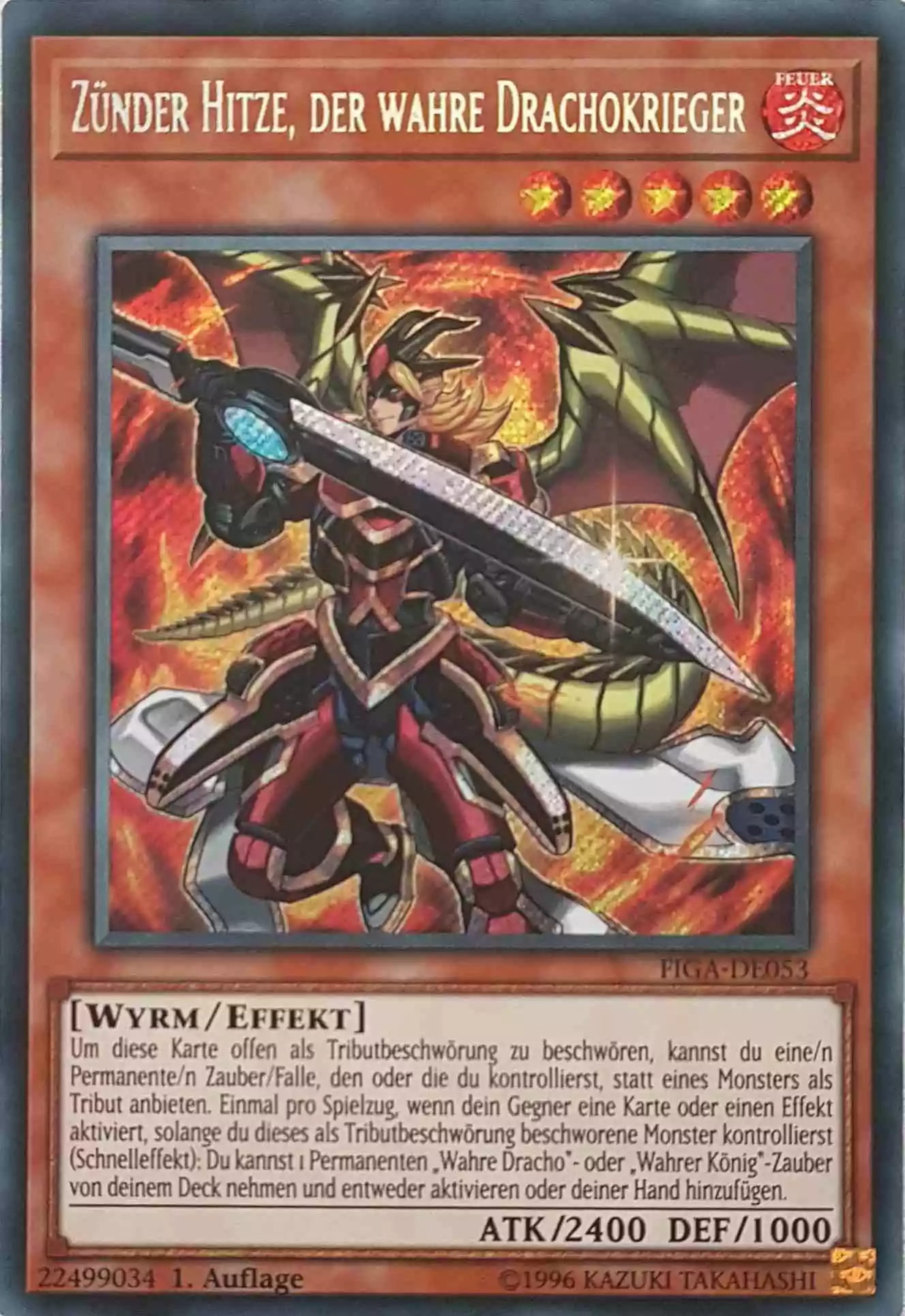 Zünder Hitze, der wahre Drachokrieger FIGA-DE053 ist in Secret Rare Yu-Gi-Oh Karte aus Fists of the Gadgets 1.Auflage