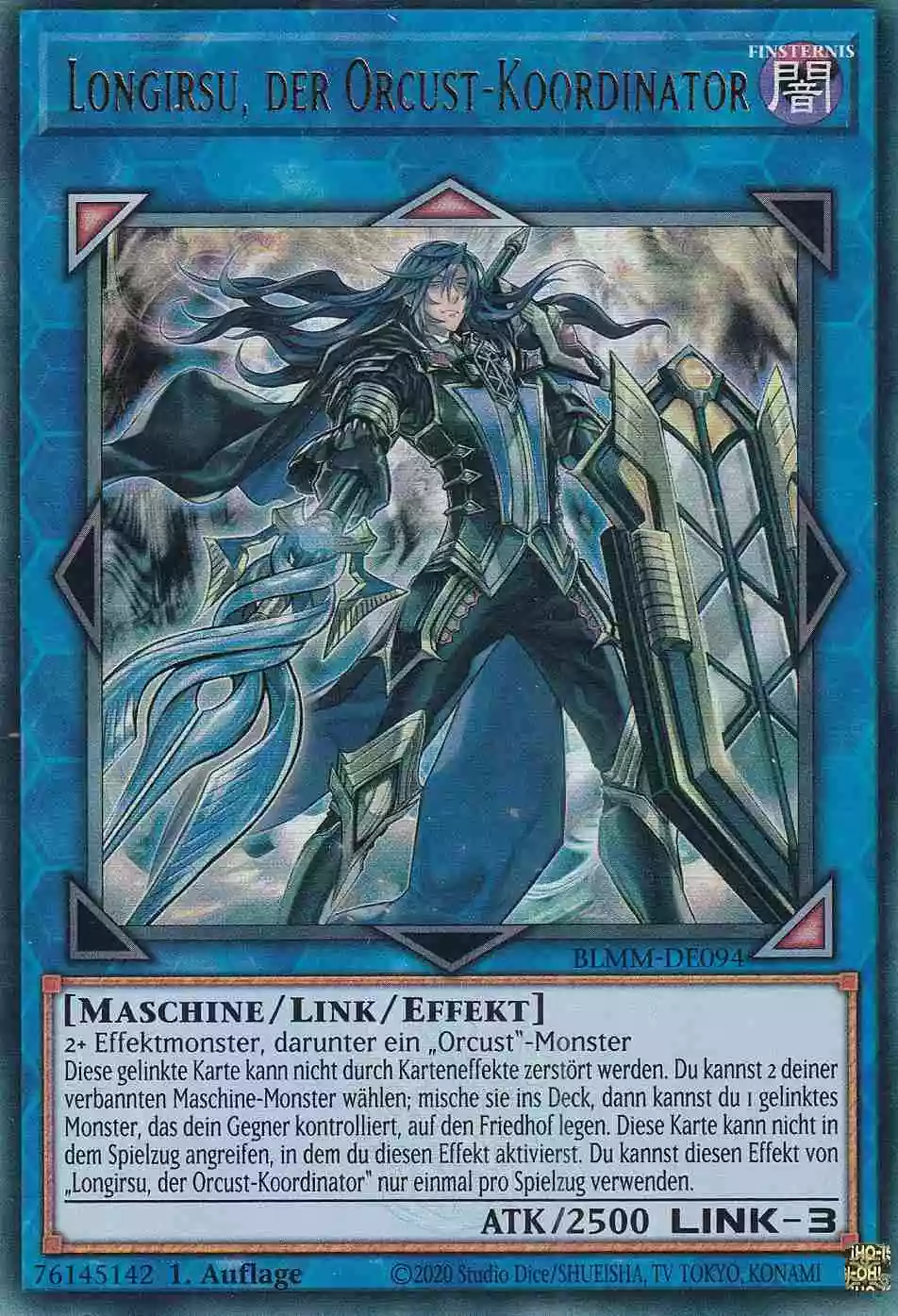 Longirsu, der Orcust-Koordinator Ultra Rare BLMM-DE094 Yugioh Karte Longirsu, der Orcust-Koordinator BLMM-DE094 ist in Ultra Rare Yu-Gi-Oh Karte aus Battles of Legend Monster Mayhem 1.Auflage
