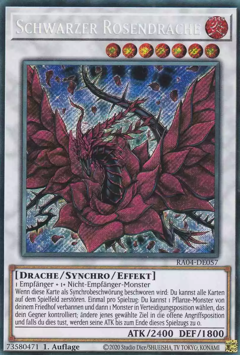 Schwarzer Rosendrache RA04-DE057 ist in Secret Rare Yu-Gi-Oh Karte aus Quarter Century Stampede 1.Auflage