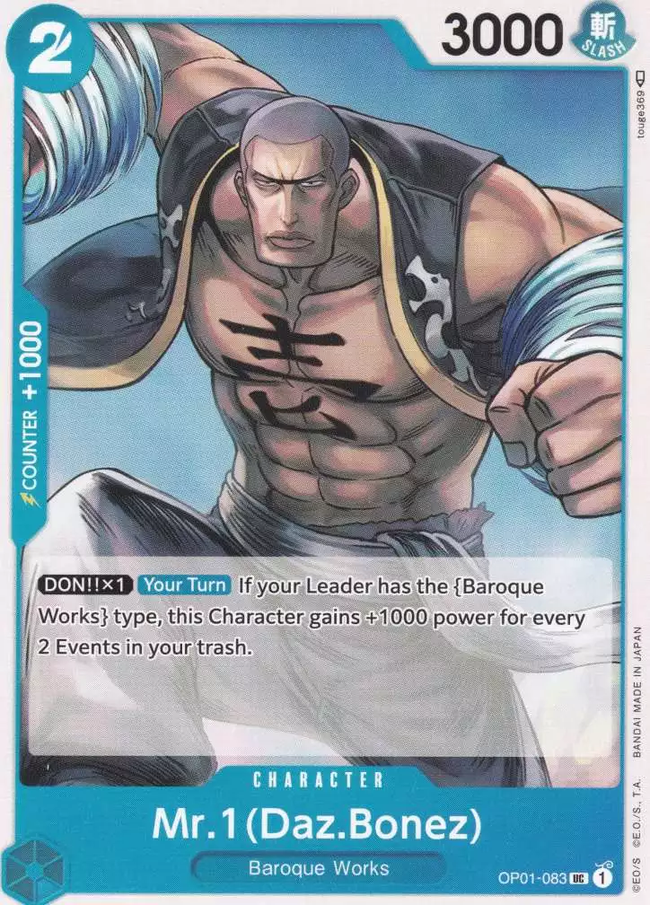 Mr.1 (Daz.Bonez) OP01-083 ist in Uncommon . Die One Piece Karte ist aus Romance Dawn in Normal Art.