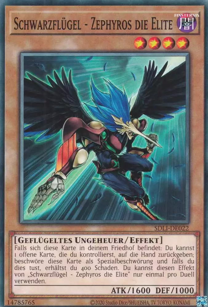 Schwarzflügel - Zephyros die Elite SDLI-DE022 ist in Common Yu-Gi-Oh Karte aus Realm Of Light unlimitiert