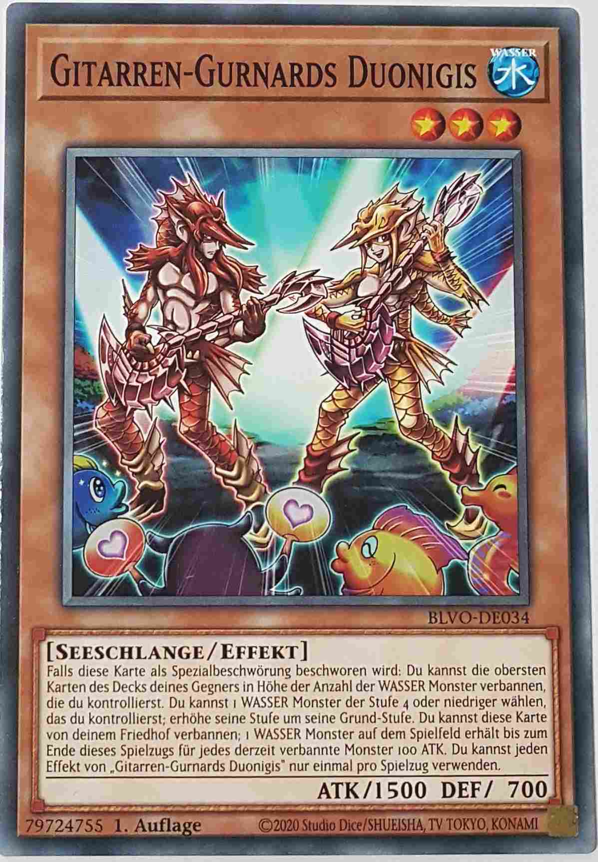 Gitarren-Gurnards Duonigis BLVO-DE034 ist in Common Yu-Gi-Oh Karte aus Blazing Vortex 1.Auflage