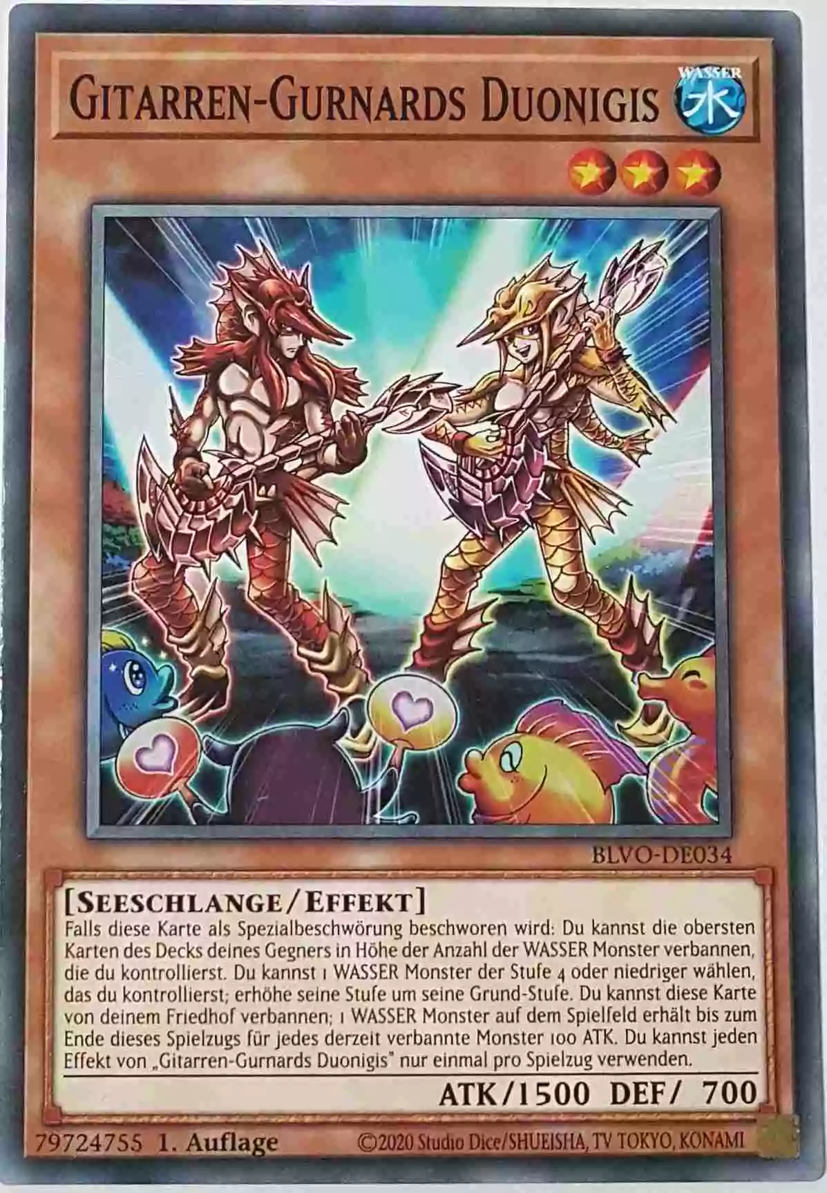 Gitarren-Gurnards Duonigis BLVO-DE034 ist in Common Yu-Gi-Oh Karte aus Blazing Vortex 1.Auflage