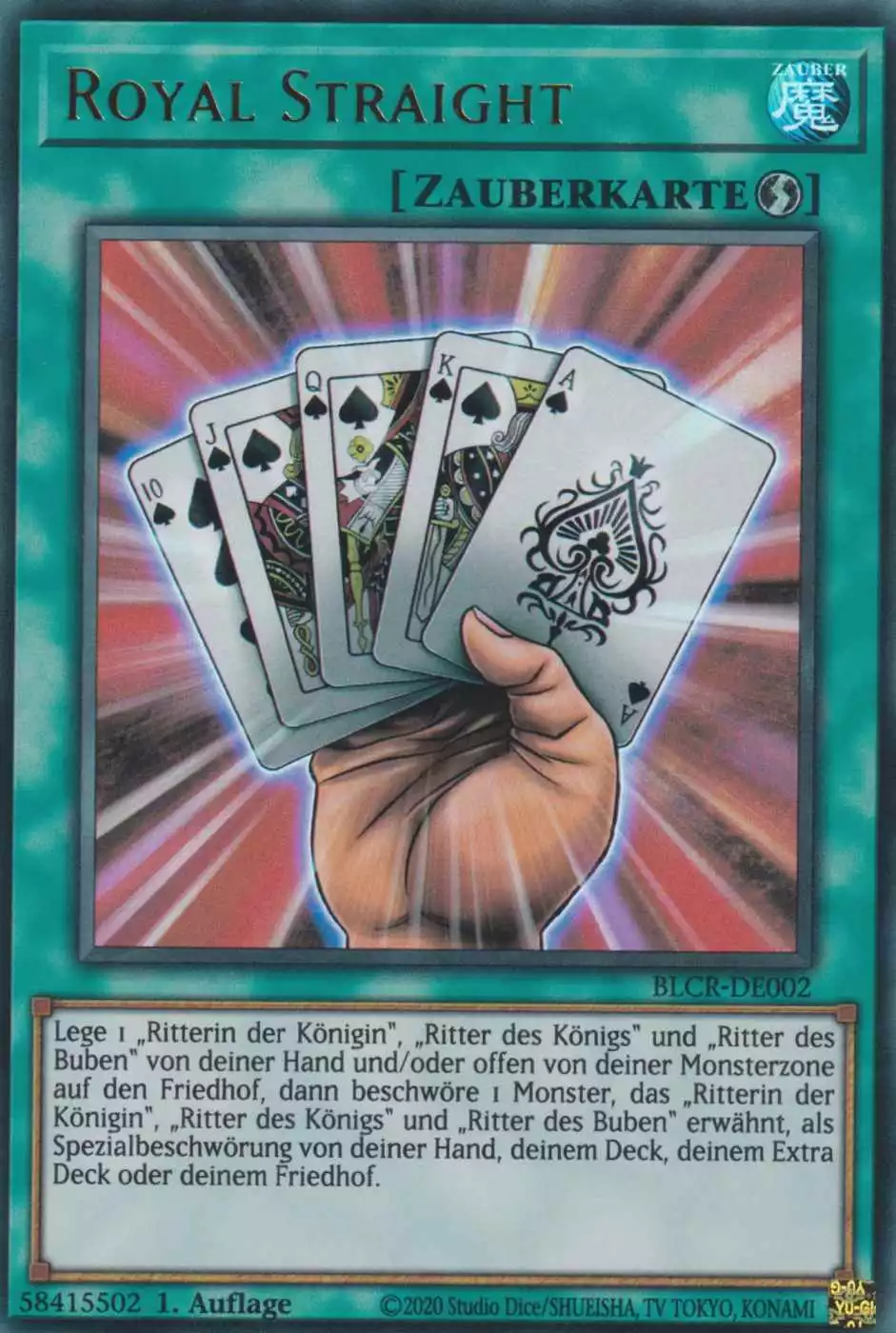 Royal Straight BLCR-DE002 ist in Ultra Rare Yu-Gi-Oh Karte aus Battles of Legend Crystal Revenge 1.Auflage