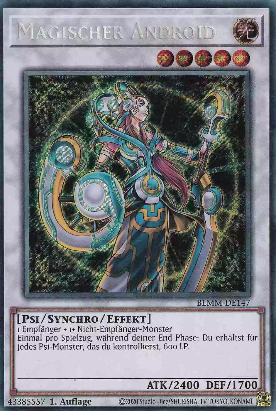 Magischer Android Secret Rare BLMM-DE147 Yugioh Karte Magischer Android BLMM-DE147 ist in Secret Rare Yu-Gi-Oh Karte aus Battles of Legend Monster Mayhem 1.Auflage