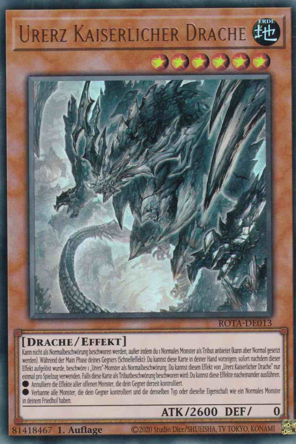 Urerz Kaiserlicher Drache ROTA-DE013 ist in Ultra Rare Yu-Gi-Oh Karte aus Rage of the Abyss 1.Auflage