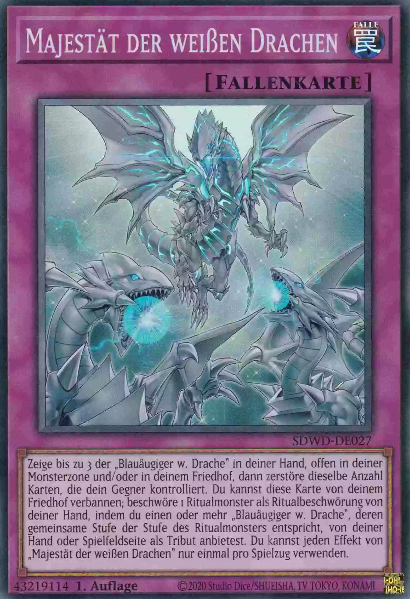 Majestät der weißen Drachen SDWD-DE027 ist in Super Rare Yu-Gi-Oh Karte aus Blue-Eyes White Destiny 1.Auflage