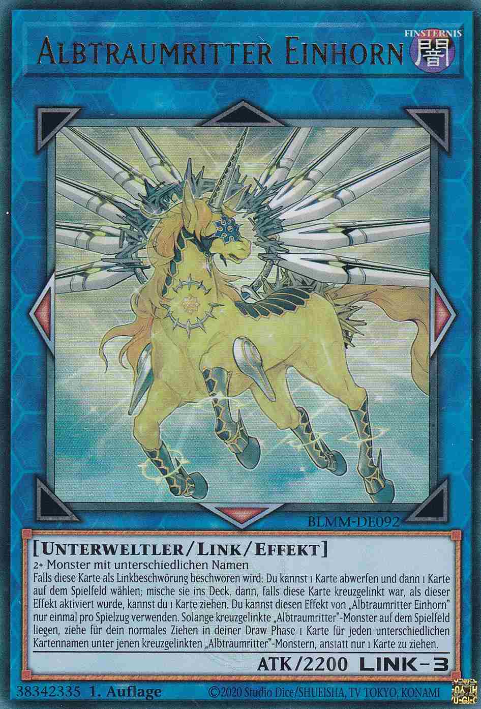 Albtraumritter Einhorn BLMM-DE092 ist in Ultra Rare Yu-Gi-Oh Karte aus Battles of Legend Monster Mayhem 1.Auflage