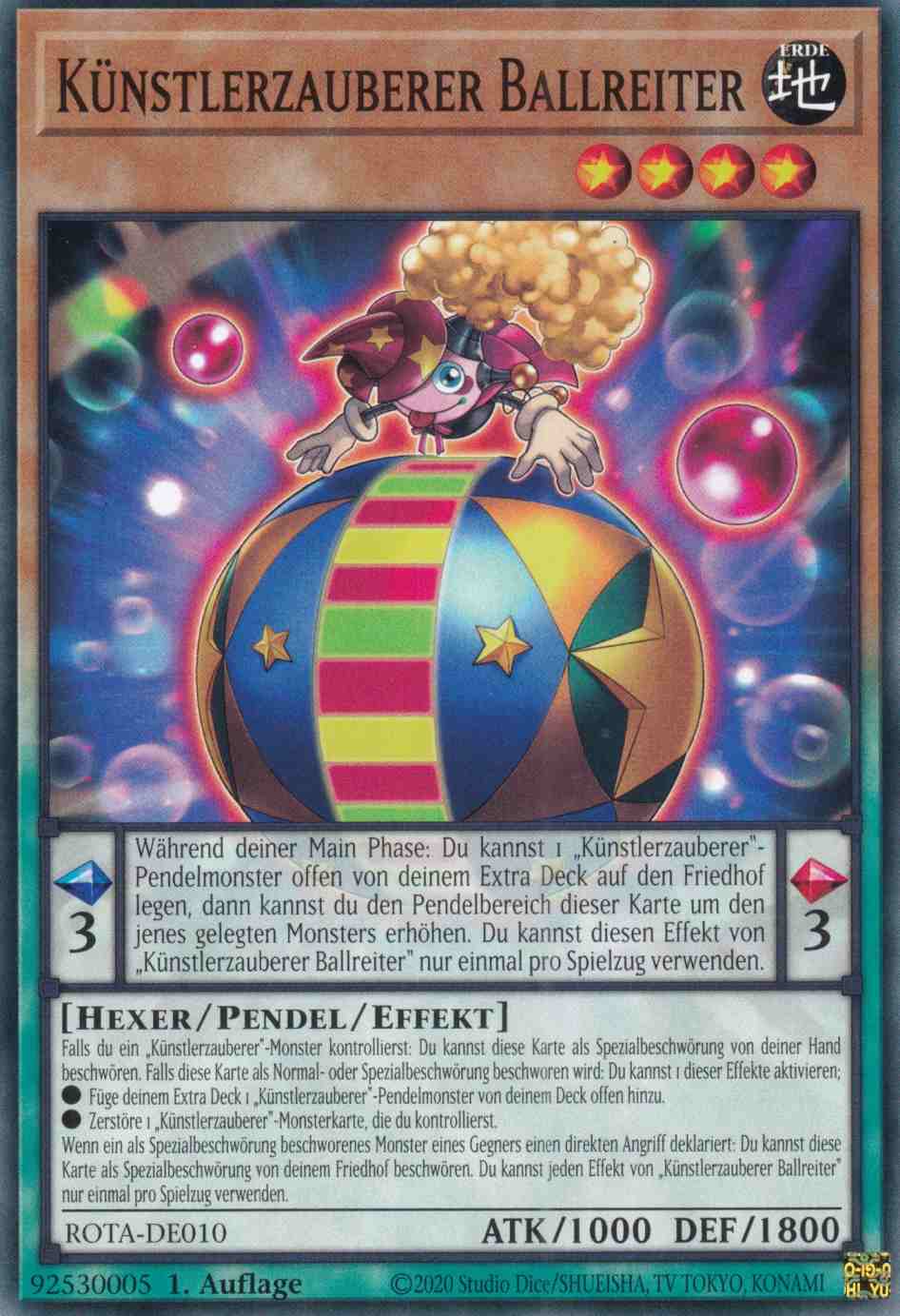 Künstlerzauberer Ballreiter ROTA-DE010 ist in Common Yu-Gi-Oh Karte aus Rage of the Abyss 1.Auflage