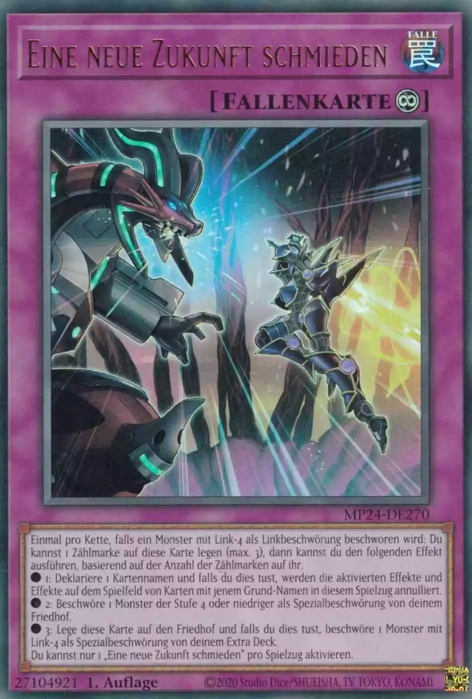 Eine neue Zukunft schmieden Ultra Rare MP24-DE270 Yugioh Karte Eine neue Zukunft schmieden MP24-DE270 ist in Ultra Rare Yu-Gi-Oh Karte aus 25th Anniversary Tin Dueling Mirrors 1.Auflage