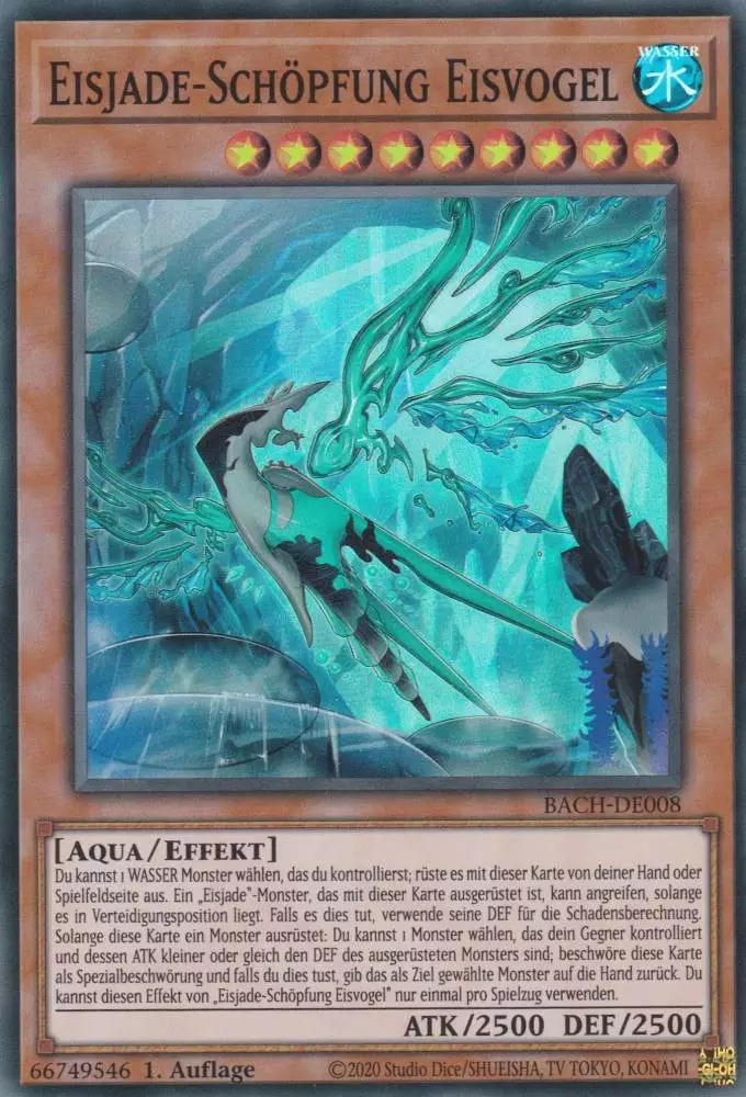 Eisjade-Schöpfung Eisvogel BACH-DE008 ist in Super Rare Yu-Gi-Oh Karte aus Battle of Chaos 1.Auflage