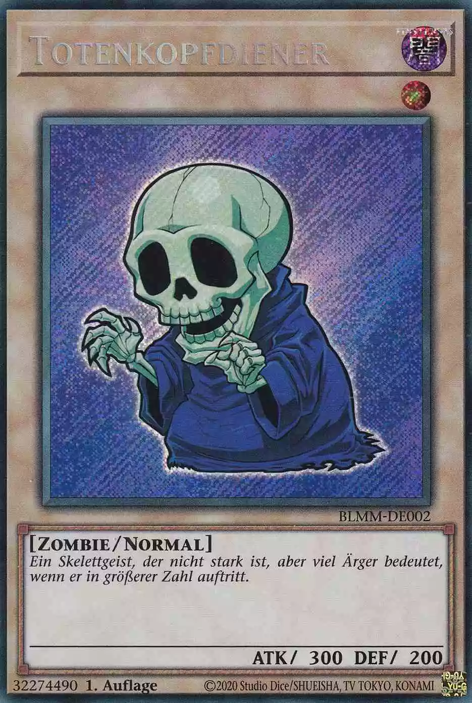 Totenkopfdiener Secret Rare BLMM-DE002 Yugioh Karte Totenkopfdiener BLMM-DE002 ist in Secret Rare Yu-Gi-Oh Karte aus Battles of Legend Monster Mayhem 1.Auflage
