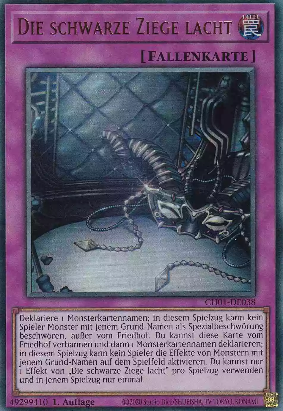 Die schwarze Ziege lacht CH01-DE038 ist in Ultra Rare Yu-Gi-Oh Karte aus THE CHRONICLES DECK: The Fallen & The Virtuous 1.Auflage