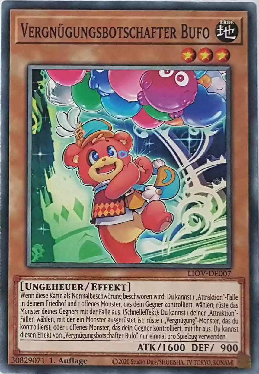 Vergnügungsbotschafter Bufo LIOV-DE007 ist in Common Yu-Gi-Oh Karte aus Lightning Overdrive 1.Auflage