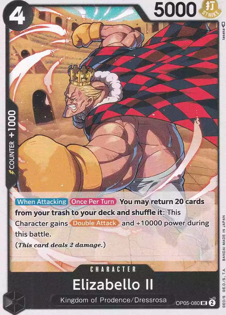 op05-080-elizabello-ii-uncommon-awakening-of-the-new-era Elizabello II OP05-080 ist in Uncommon. Die One Piece Karte ist aus Awakening of the New Era in Normal Art.