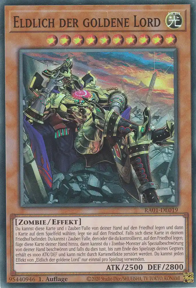 Eldlich der goldene Lord (alternativ art) RA01-DE019 ist in Super Rare Yu-Gi-Oh Karte aus 25th Anniversary Rarity Collection 1.Auflage