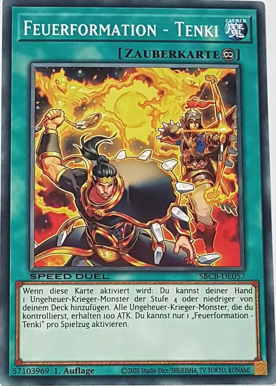 Feuerformation - Tenki SBCB-DE057 ist in Common Yu-Gi-Oh Karte aus Speed Duel Battle City Box 1. Auflage