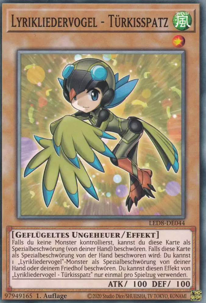 Lyrikliedervogel - Türkisspatz LED8-DE044 ist in Common Yu-Gi-Oh Karte aus Legendary Duelists Synchro Storm 1.Auflage