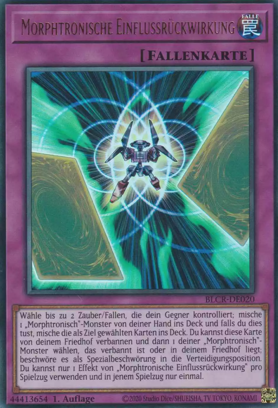 Morphtronische Einflussrückwirkung BLCR-DE020 ist in Ultra Rare Yu-Gi-Oh Karte aus Battles of Legend Crystal Revenge 1.Auflage