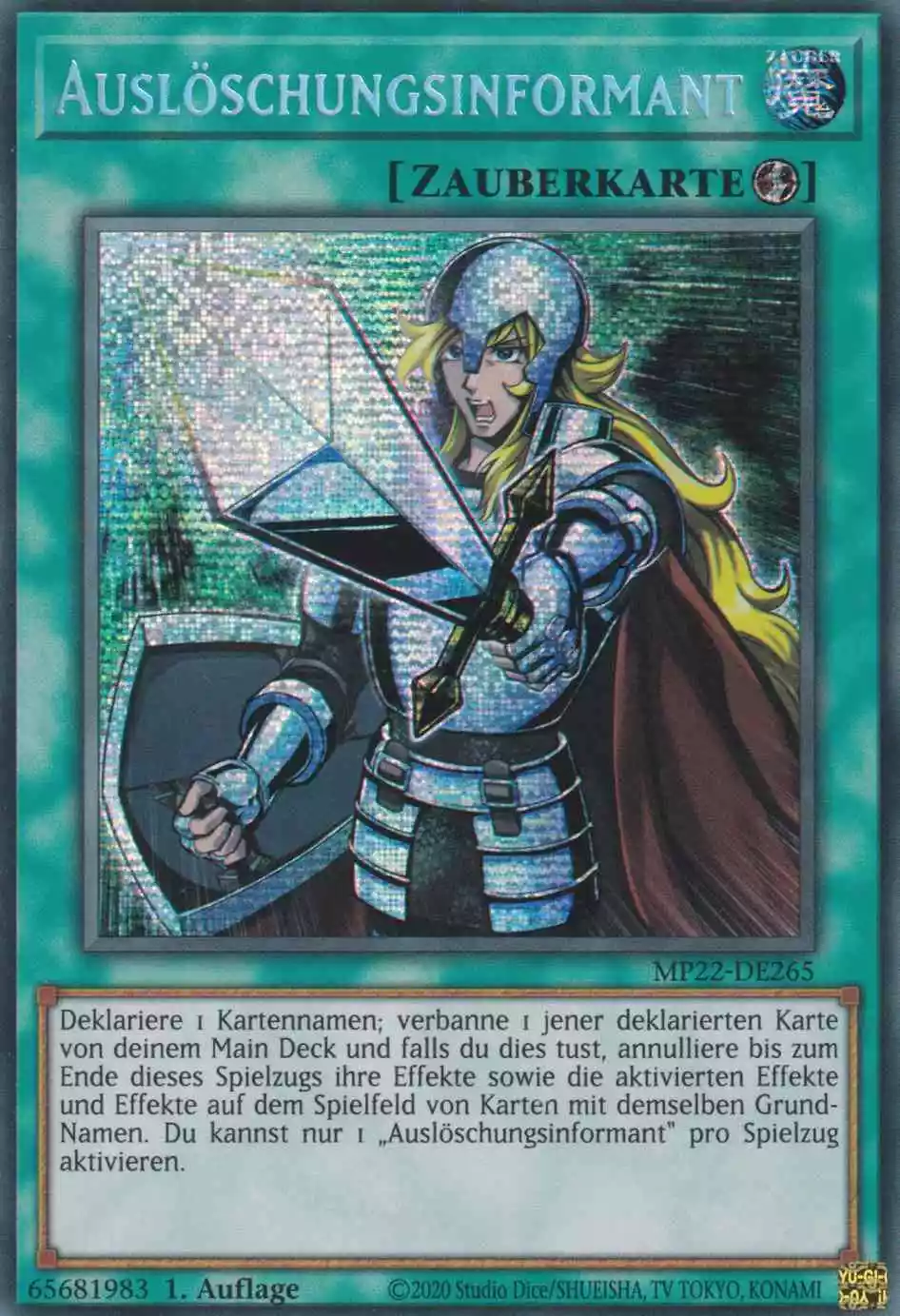 Auslöschungsinformant MP22-DE265 ist in Prismatic Secret Rare Yu-Gi-Oh Karte aus Tin of the Pharaoh’s Gods 1.Auflage