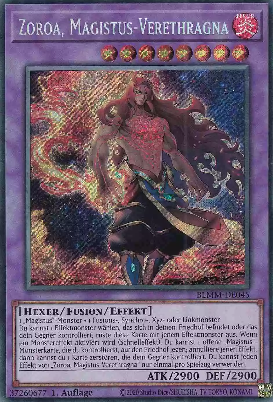 Zoroa, Magistus-Verethragna Secret Rare BLMM-DE045 Yugioh Karte Zoroa, Magistus-Verethragna BLMM-DE045 ist in Secret Rare Yu-Gi-Oh Karte aus Battles of Legend Monster Mayhem 1.Auflage