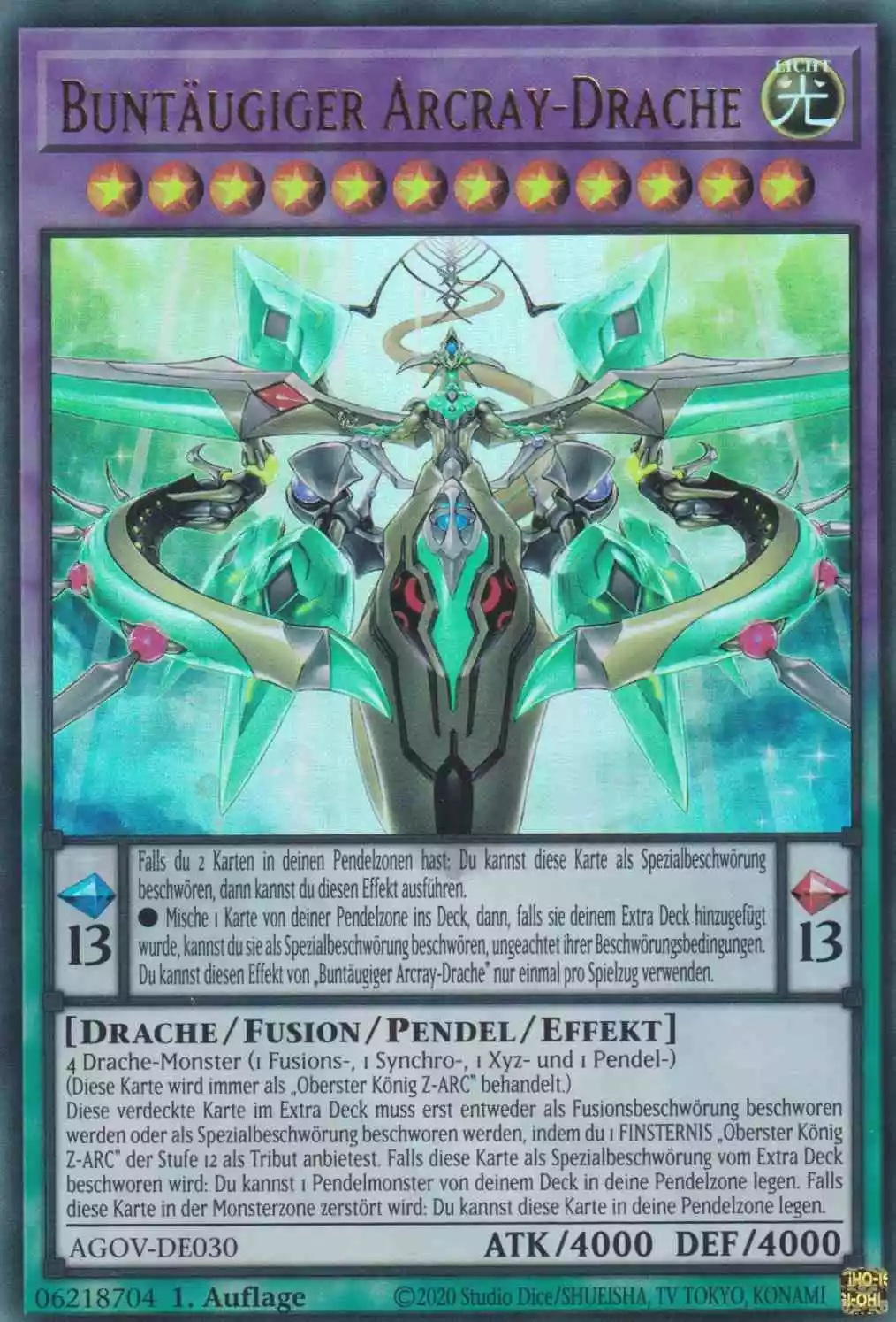 Buntäugiger Arcray-Drache AGOV-DE030 ist in Ultra Rare Yu-Gi-Oh Karte aus Age of Overlord 1.Auflage